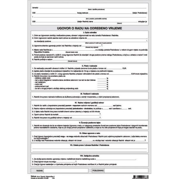 Obrazac E-4-2/E ugovor o radu na određeno vrijeme Fokus, 000053346