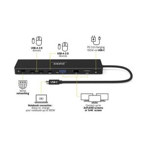 Port docking travel USB-C,1x4K ili 3XFHD, do 100W, 901906-W