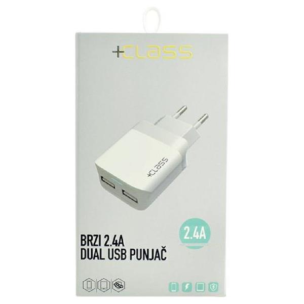 KUĆNI PUNJAČ +CLASS 2XUSB MAX 2.4A FAST BIJELI