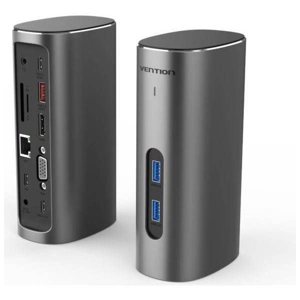 Vention USB-C to HDMI VGA USB 3.1 Gen 2 USB 3.1 Gen 2-C USB 3.0x2 RJ45 SD TF TRRS 3.5mm PD DC Docking Station, TPJH0-EU