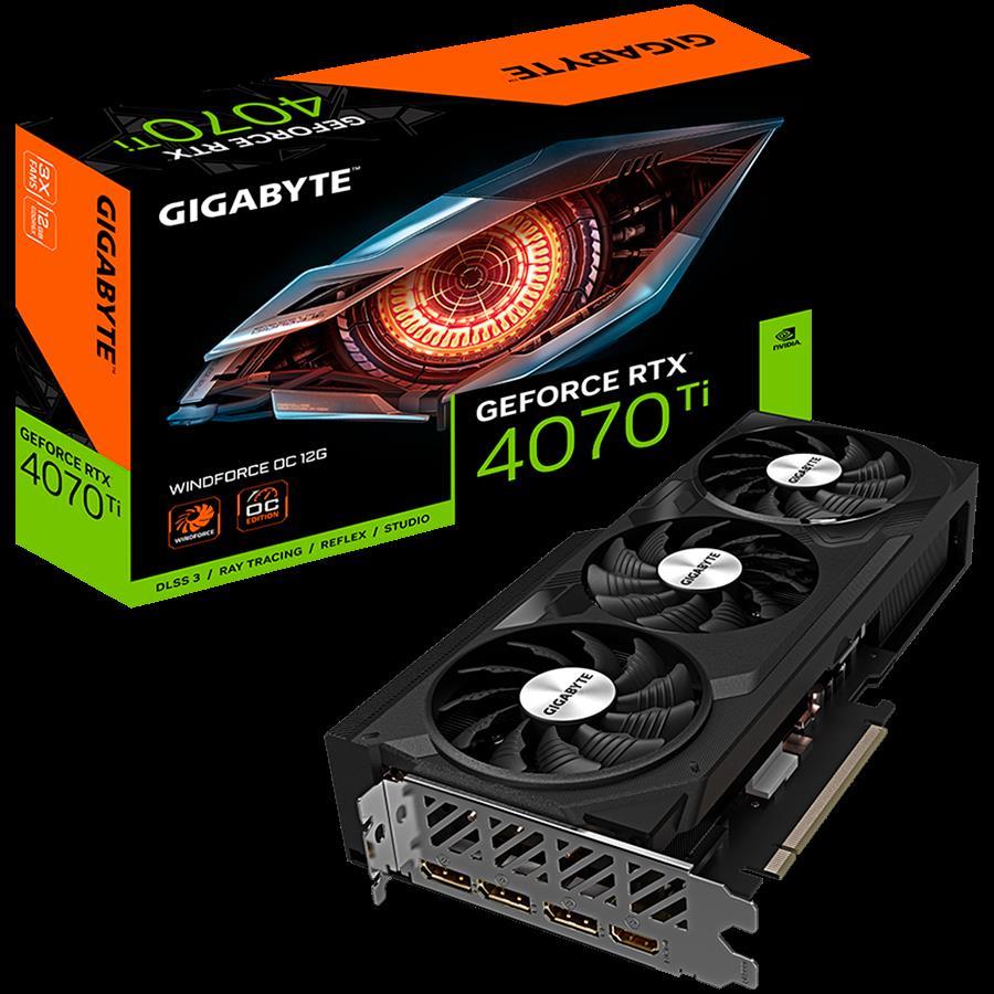GIGABYTE Video Card NVIDIA GeForce RTX 4070 Ti WINDFORCE OC 12G (12GB GDDR6X/192bit, Core Clock 2625 MHz (Reference Card: 2610 MHz), CUDA Cores 7680, PCI-E 4.0, Recommended PSU 750W, 3xDP, 1xHDMI) ATX