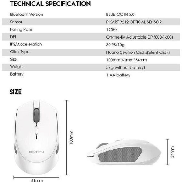 MIŠ BEŽIČNI FANTECH 1600 DPI W190 CRNI - Slika 2