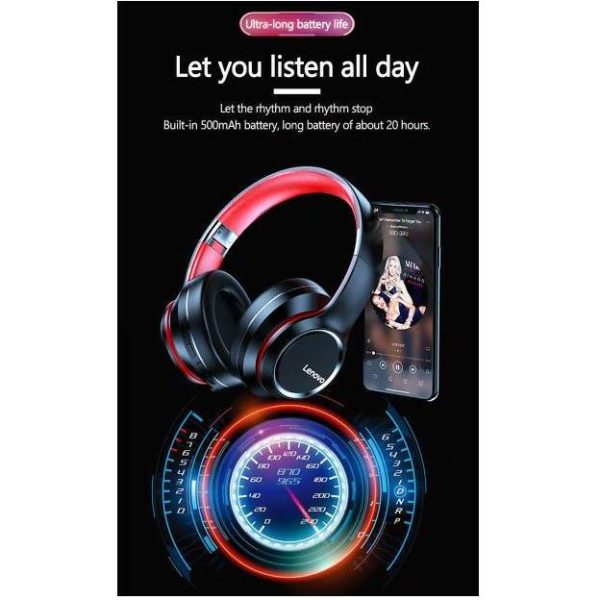 LENOVO SLUŠALICE BLUETOOTH HD200 crno-crvene, 6970648211530 - Slika 2