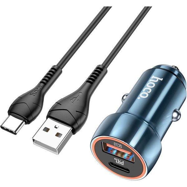 Auto punjač HOCOType C + USB QC3.0 Power Delivery 20W + cable Type C Z46A sapphire blue - Slika 2