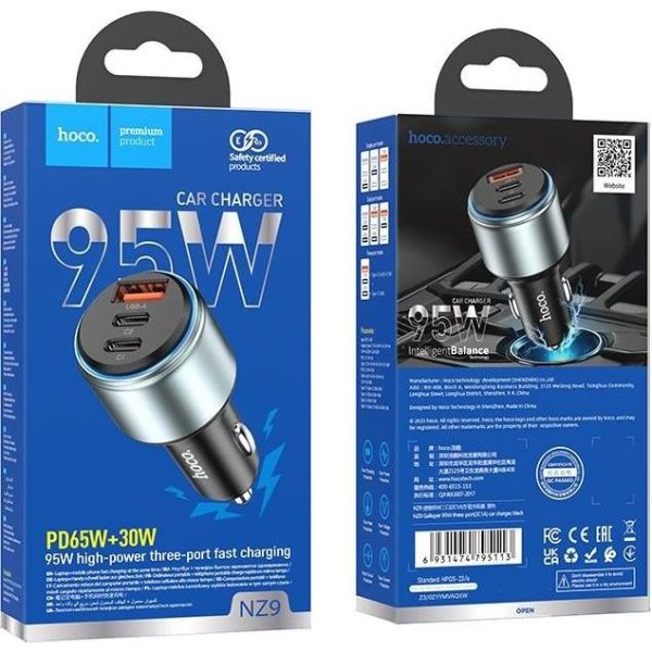 Auto punjač HOCO USB QC 2x Type C PD 95W Galloper NZ9 black - Slika 3