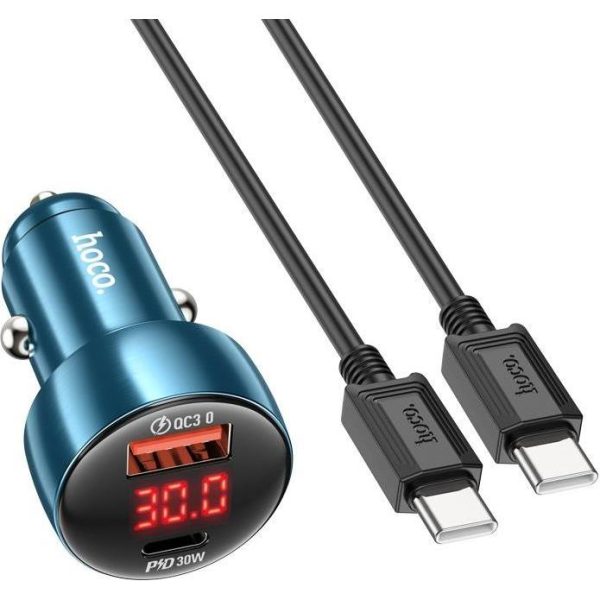 Auto punjač HOCO USB QC 3.0 Type C + kabel C to Apple Lightning 8-pin PD 48W Leader Z50 metal grey