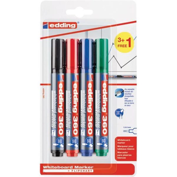 Marker za bijelu ploču 1,5-3mm Edding 360/4 blister 3+1 gratis
