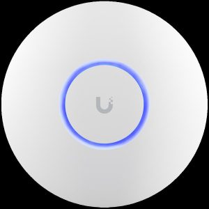 Ubiquiti U6+ access point. WiFi 6 model with throughput rate of 573.5 Mbps at 2.4 GHz and 2402 Mbps at 5 GHz. No POE injector included. UI recommends U-POE-AF or POE switch, U6-PLUS