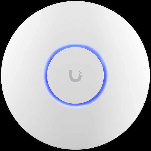 Ubiquiti U6+ access point. WiFi 6 model with throughput rate of 573.5 Mbps at 2.4 GHz and 2402 Mbps at 5 GHz. No POE injector included. UI recommends U-POE-AF or POE switch, U6-PLUS