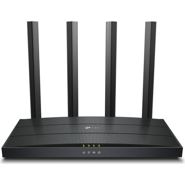 TP-Link AX1500 Wi-Fi 6 Router; 5 GHz: 1201 Mbps (802.11ax)2.4 GHz: 300 Mbps (802.11n); 1× Gigabit WAN Port + 3× Gigabit LAN Ports; WPS/Reset Button; Four Ext. Antennas; ARCHERAX12