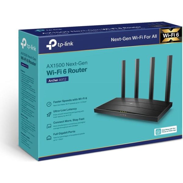 TP-Link AX1500 Wi-Fi 6 Router; 5 GHz: 1201 Mbps (802.11ax)2.4 GHz: 300 Mbps (802.11n); 1× Gigabit WAN Port + 3× Gigabit LAN Ports; WPS/Reset Button; Four Ext. Antennas; ARCHERAX12 - Slika 2