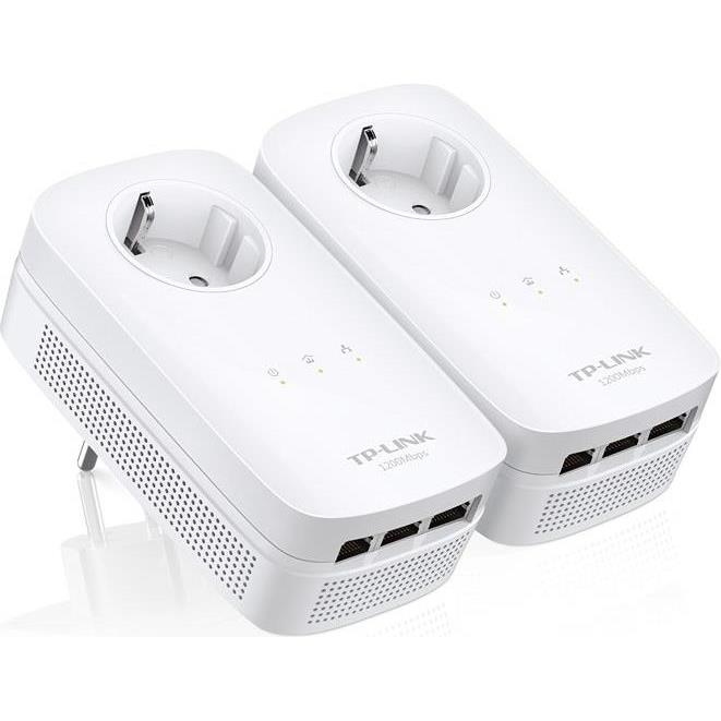 AV1200 3-Port Gigabit Passthrough Powerline Starter Kit, 1200Mbps Powerline Datarate, Line-Neutral/Line-Ground 2*2 MIMO, 3 Gigabit Ethernet ports, HomePlug AV2, Green Powerline, TL-PA8030P-KIT