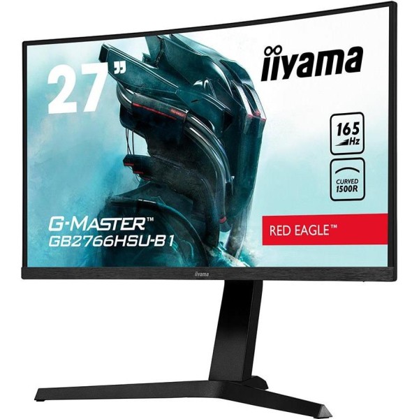 IIYAMA Monitor 27" ETE VA-panel, Curved Gaming 1500R, G-Master Red Eagle, FreeSync Premium, 1920x1080@165Hz, 250cd/m2, DisplayPort, 2xHDMI, 1ms MPRT, Speakers, USB-HUB (2x2.0), GB2766HSU-B1