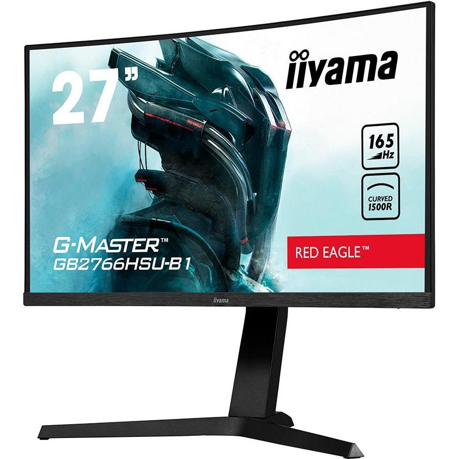 IIYAMA Monitor 27" ETE VA-panel, Curved Gaming 1500R, G-Master Red Eagle, FreeSync Premium, 1920x1080@165Hz, 250cd/m2, DisplayPort, 2xHDMI, 1ms MPRT, Speakers, USB-HUB (2x2.0), GB2766HSU-B1