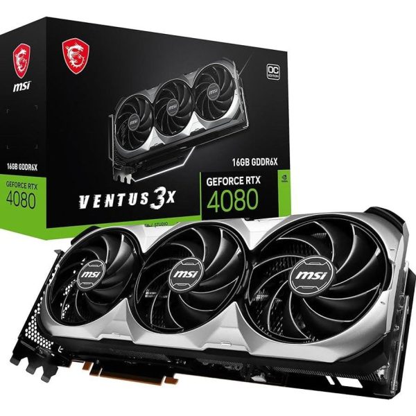 MSI Video Card NVIDIA RTX 4080 16GB VENTUS 3X E OC 16 GB (16GB GDDR6X/256bit, PCI-E Gen4, 2x DP, 2x HDMI, 1x16-pin Power Connector, 750W recommended PSU, Retail), RTX 4080 16GB VENTUS 3X E OC
