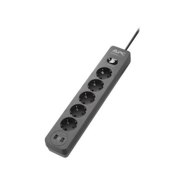 APC Essential SurgeArrest 5 Outlet 2 USB Ports Black 230V Germany, PME5U2B-GR