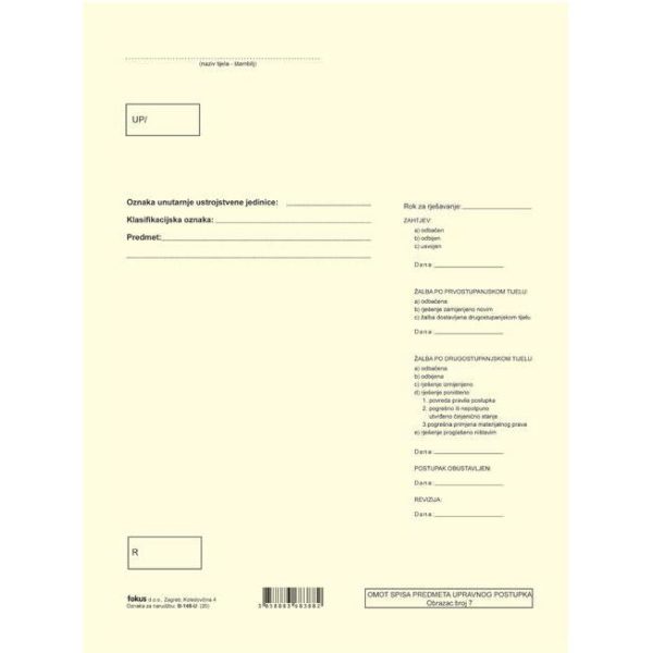 Obrazac B-148-U omot spisa 120g šamoa pk10 Fokus, 000052422