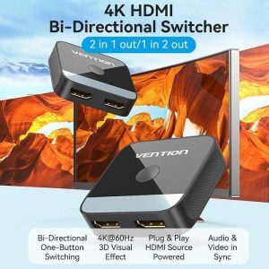 HDMI RAZDJELNIK SWITCHER 2-PORT HDMI BI-DIRECTIONAL 4K AKOB0 CRNI