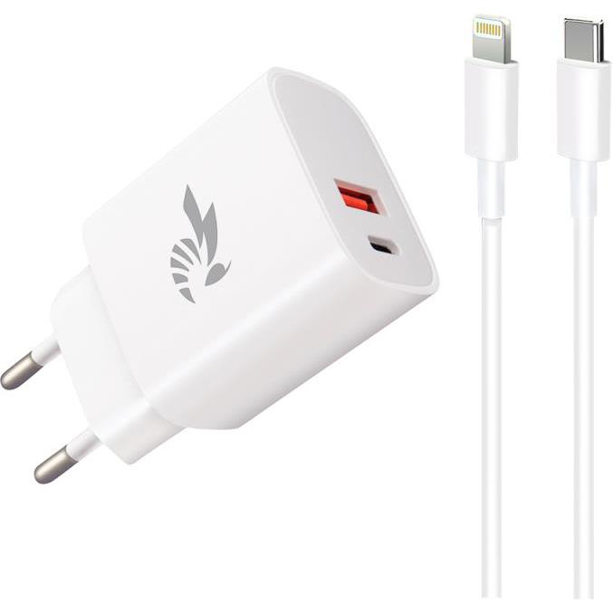 Punjač BeePower BC-4 20W PD USB-C + USB3.0 + kabel USB-C na lightning set bijeli