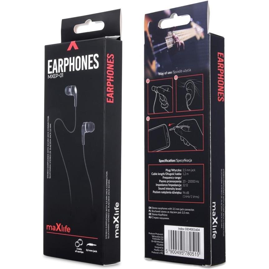Maxlife wired earphones MXEP-01 jack 3,5mm black, OEM001604