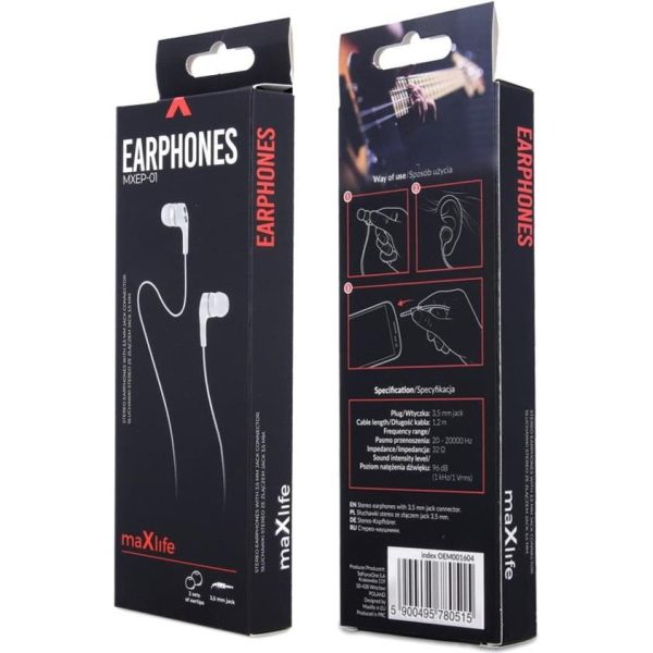 Maxlife wired earphones MXEP-01 jack 3,5mm white, OEM001605