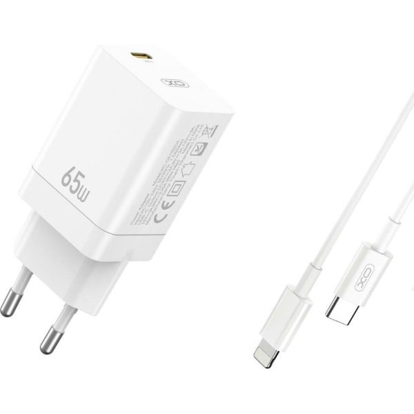 XO wall charger CE10 PD 65W 1x USB-C white + USB-C - Lightning cable, GSM170641 - Slika 2