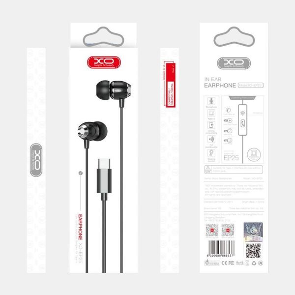 XO žičane slušalice EP25 USB-C crne, GSM104005