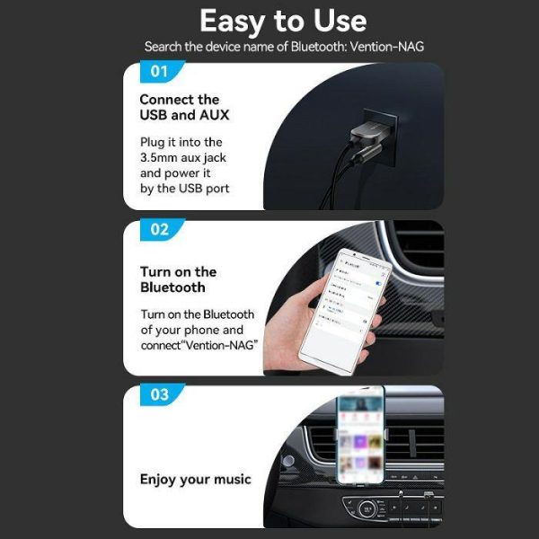 USB AUTO PRIJEMNIK VENTION BLUETOOTH 5.0 USB Ž NA 3.5 mm M 1.5 m NAGHG CRNI - Slika 2
