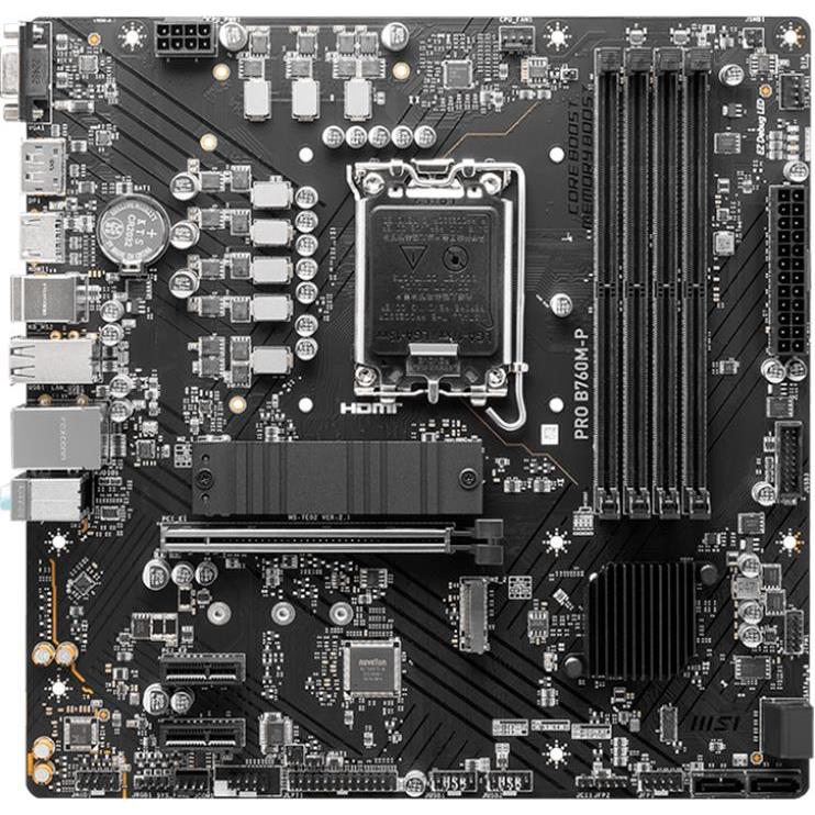 MSI PRO B760M-P, mATX, LGA 1700, Dual Channel DDR5 6800, 1x PCIe x16 slots, 2x M.2 slots, 1x HDMI, 1x DP, 1x VGA, 1x USB 3.2 Gen 2 Type-C, 1x USB 3.2 Gen 1, 4x USB 2.0, 7.1 HD Audio, PRO_B760M-P - Slika 2