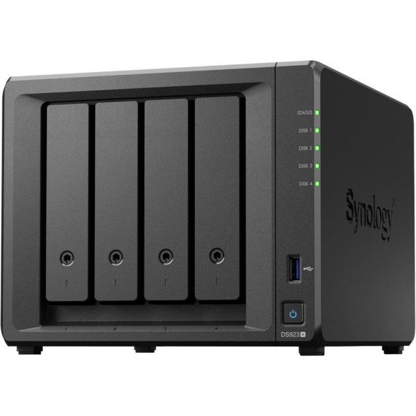 Synology DiskStation DS923+, Tower, 4-Bays 3.5'' SATA HDD/SSD, 2 x M.2 2280 NVMe SSD slot, CPU AMD R1600 2-core 2.6 (base) / 3.1 (turbo) GHz, 4 GB DDR4 ECC, 2x RJ-45 1GbE LAN Port; 2x USB 3.2; eSATA p