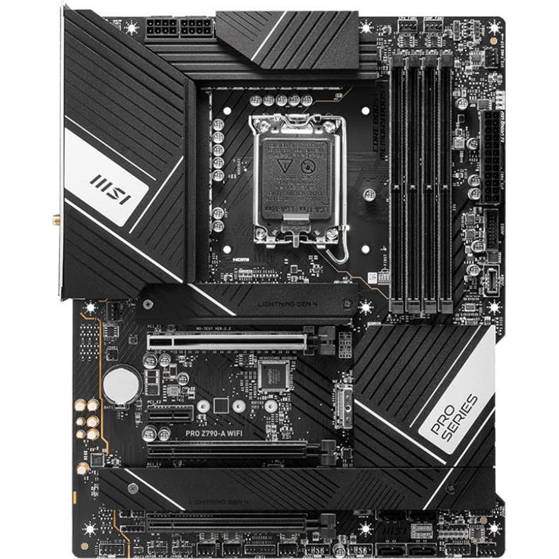 MSI PRO Z790-S WIFI , LGA 1700, INTEL Z790, 4xDDR5, Dual Channel DDR4 up to 7200+(OC)MHz, 3.0 x16 slot, 4x M.2 slots, 1x USB 3.2 Gen 2 (Type-C), 2x USB 3.2 Gen 1, 4x USB 2.0, 1x HDMI, 4x EZ Debug LED