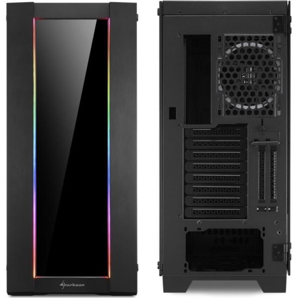 Sharkoon ELITE SHARK CA200G Tower E-ATX kućište, bez napajanja, prozirna bočna stranica, RGB ventilator stražnji 1×120, crno - Slika 4