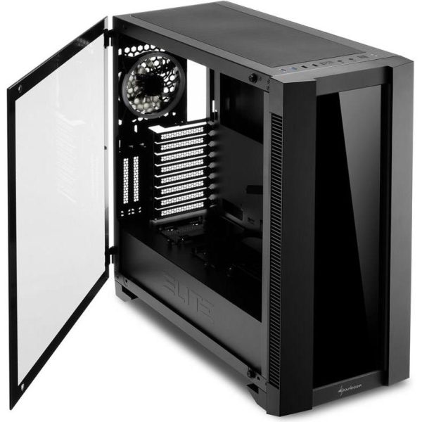 Sharkoon ELITE SHARK CA200G Tower E-ATX kućište, bez napajanja, prozirna bočna stranica, RGB ventilator stražnji 1×120, crno - Slika 5