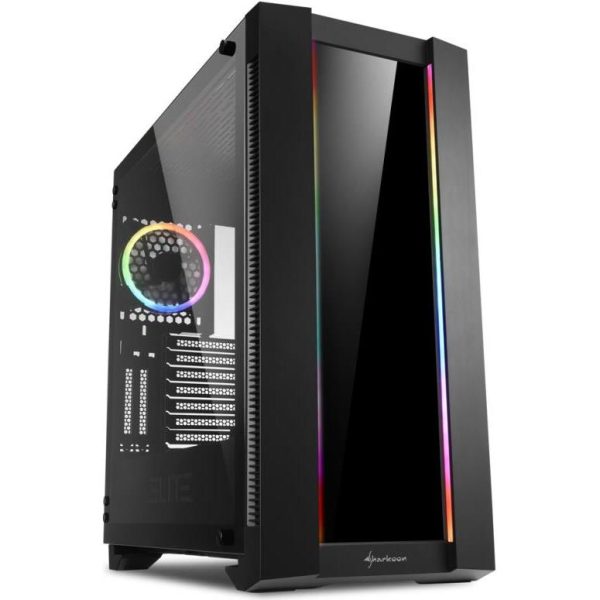 Sharkoon ELITE SHARK CA200G Tower E-ATX kućište, bez napajanja, prozirna bočna stranica, RGB ventilator stražnji 1×120, crno - Slika 6