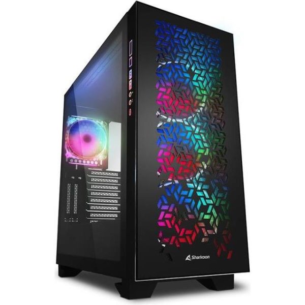 Sharkoon ELITE SHARK CA300H Tower E-ATX kućište bez napajanja, prozirne bočne stranice, prednji/stražnji RGB ventilatori 4×120mm, crno - Slika 4