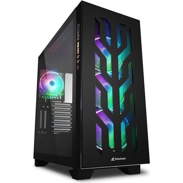 Sharkoon ELITE SHARK CA300T Tower E-ATX kućište bez napajanja, prozirne bočne stranice, prednji/stražnji RGB ventilatori 4×120mm, crno
