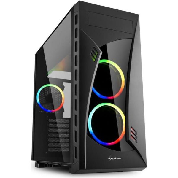 Sharkoon NIGHT SHARK RGB Midi-Tower ATX kućište bez napajanja, prozirna bočna stranica, RGB prednji/stražnji ventilatori 3×120mm, crno - Slika 5