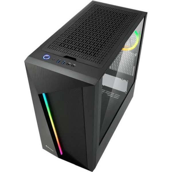 Sharkoon REV100 Midi-Tower ATX kućište bez napajanja, prozirna bočna stranica, prednji/stražnji RGB ventilator 2×120mm, crno