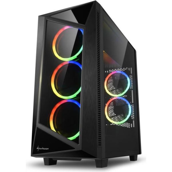 Sharkoon REV200 Midi Tower ATX kućište bez napajanja, prozirna bočna stranica, prednji/stražnji RGB ventilatori 5×120mm, crno