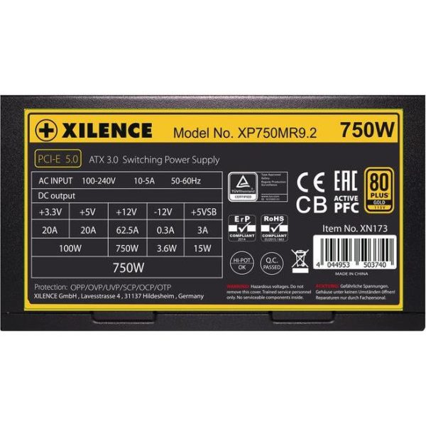 Xilence 750W Performance X+, ATX 3.0 80+ GOLD, polumodularno, aktivan PFC, 4×PCIe, 6×SATA, 20+4-pina, 140mm ventilator, crno - Slika 5