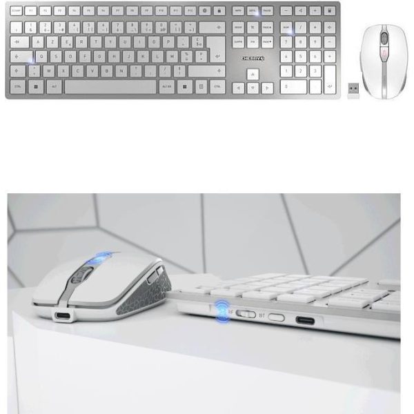 Cherry DW 9100 Slim bežična/BT tipkovnica + miš, AES-128 enkripcija, bijelo/siva - Slika 2