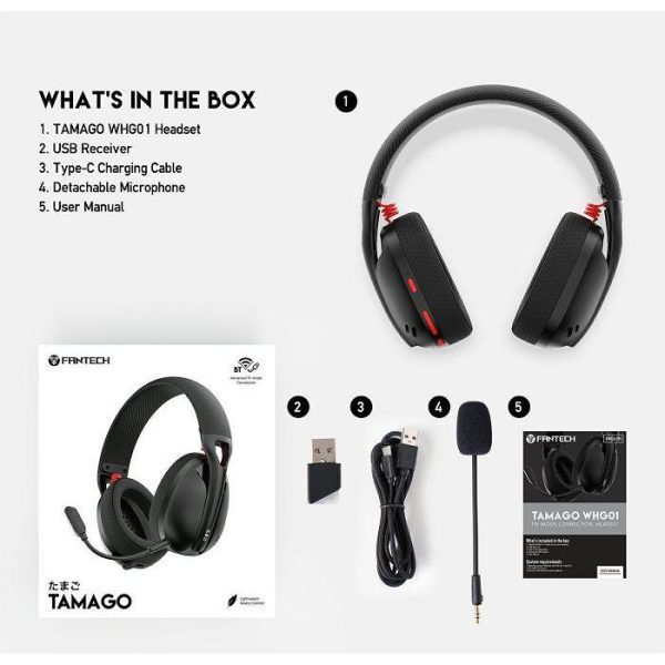 BLUETOOTH STEREO SLUŠALICE FANTECH BT5.2, WI-FI 2.4G, TIP C TAMAGO WHG01 CRNE - Slika 2