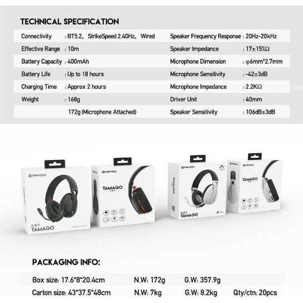 BLUETOOTH STEREO SLUŠALICE FANTECH BT5.2, WI-FI 2.4G, TIP C TAMAGO WHG01 CRNE - Slika 5