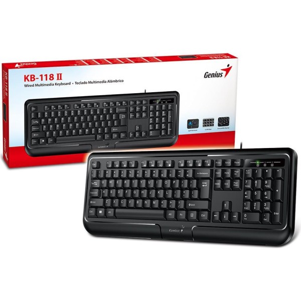 Genius KB-118 V2, žična tipkovnica, USB, crna