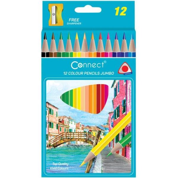 Boje drvene 12boja Jumbo trokutaste+šiljilo Connect blister, 000017869