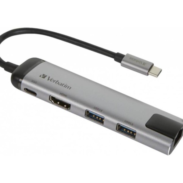 Hub Verbatim #49141 USB-C multport hub USB 3.1 Gen1 USB 3.0x2/HDMI/RJ-45
