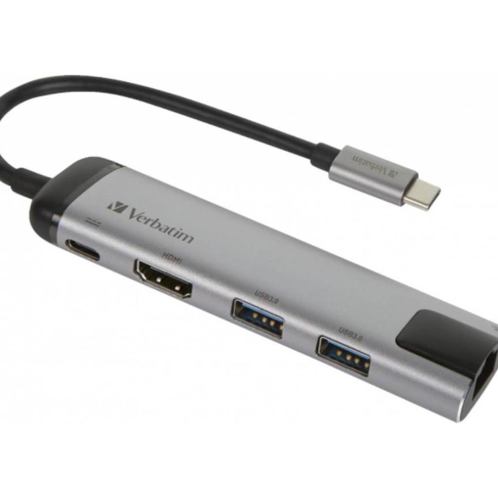 Hub Verbatim #49141 USB-C multport hub USB 3.1 Gen1 USB 3.0x2/HDMI/RJ-45