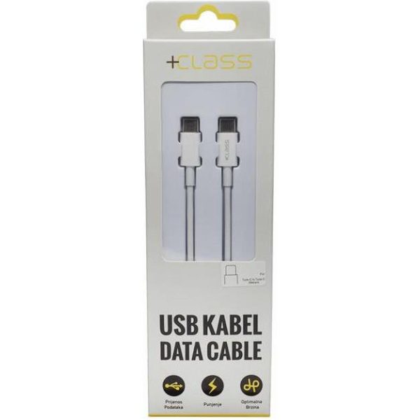 USB KABEL +CLASS TIP C NA TIP C PD DUŽINE 3 m BIJELI