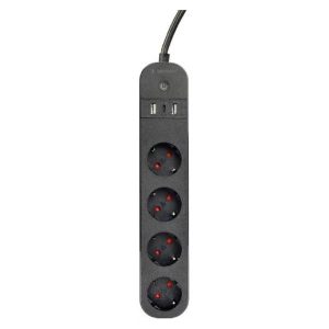Gembird Smart power strip with USB charger, 4 sockets, black