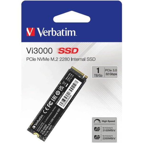 Verbatim Vi3000 1TB SSD M.2 NVMe PCIe Gen3x4, R/W: 3100/2200MB/s